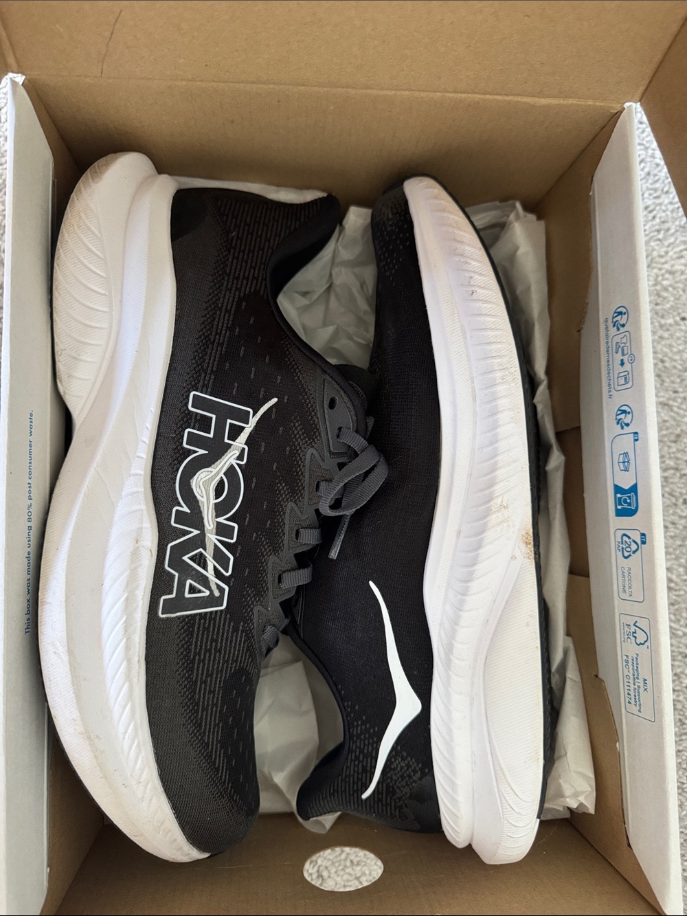 Hoka New in Box Men’s Black and White Match 6 Athletic Running Shoes - Size 10